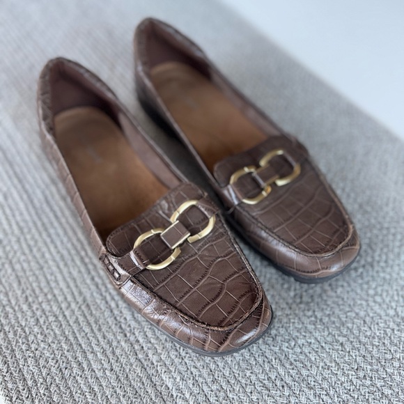 Easy Spirit Avienta Brown Croc Leather Brass Horsebit Loafers Shoes Size 10M - Picture 10 of 13
